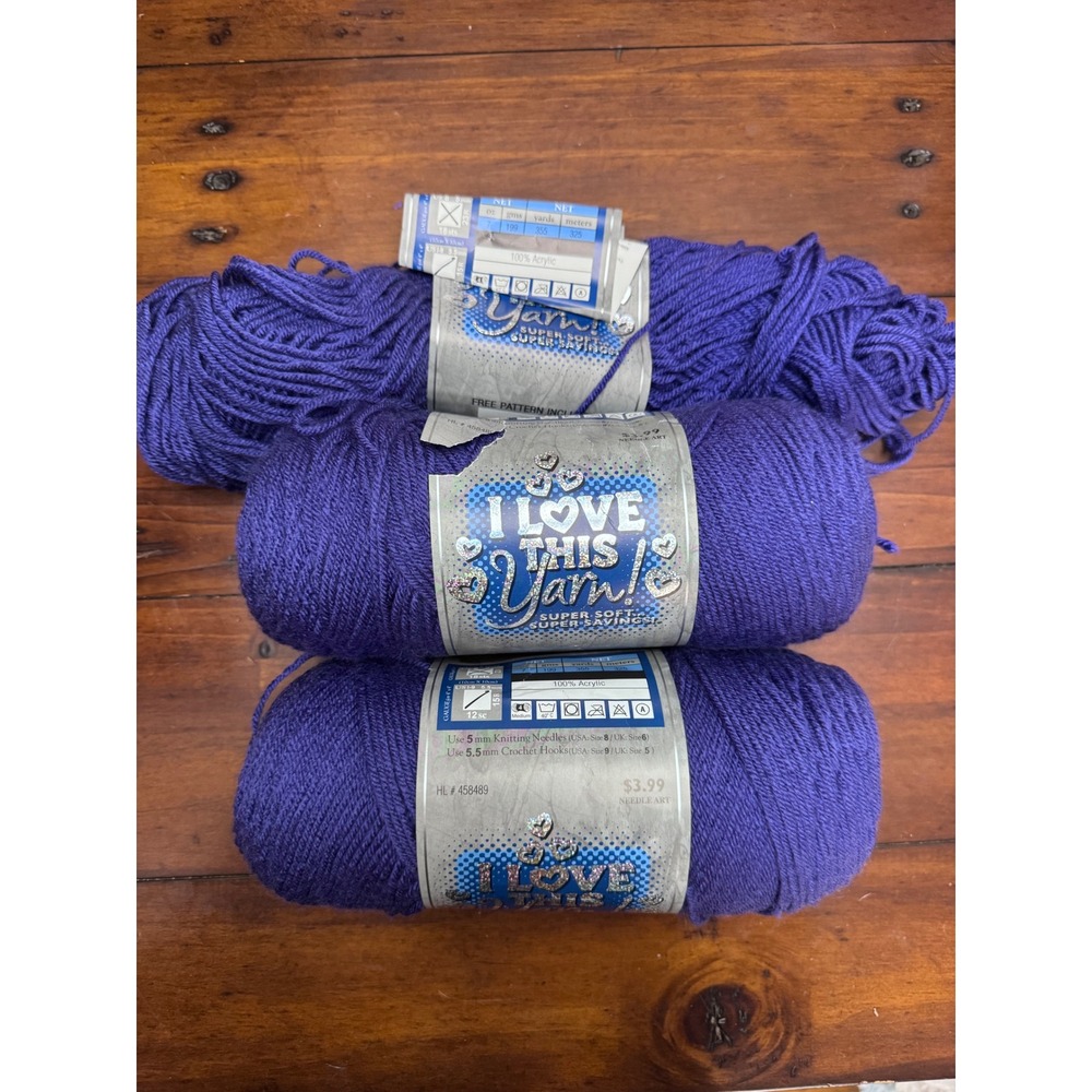 Hobby Lobby‎ I Love This Yarn 300 Grape Purple Acrylic Worsted 7oz 3 Skeins Lot